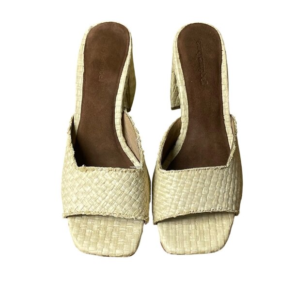 Jeffrey Campbell Melange Raffia Crosswoven Chunky Heels Tan Sz 9 Square Toe Revo - Picture 3 of 10